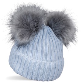 styleBREAKER Kids Knitted Bobble hat with 2 Faux Fur pom poms and Fleece Lining, Winter Beanie, Knitted hat, 2-5 Years 04024203, Colour:Light Blue
