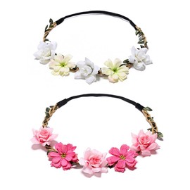 RFTWXHPN Flower Crown Headband for Women Girls Floral Headpiece Flower Headbands Floral Tiara Crowns Flower Girl Tiaras Headpiece for Wedding Birthday Party Flowers Head Piece 2 Pieces