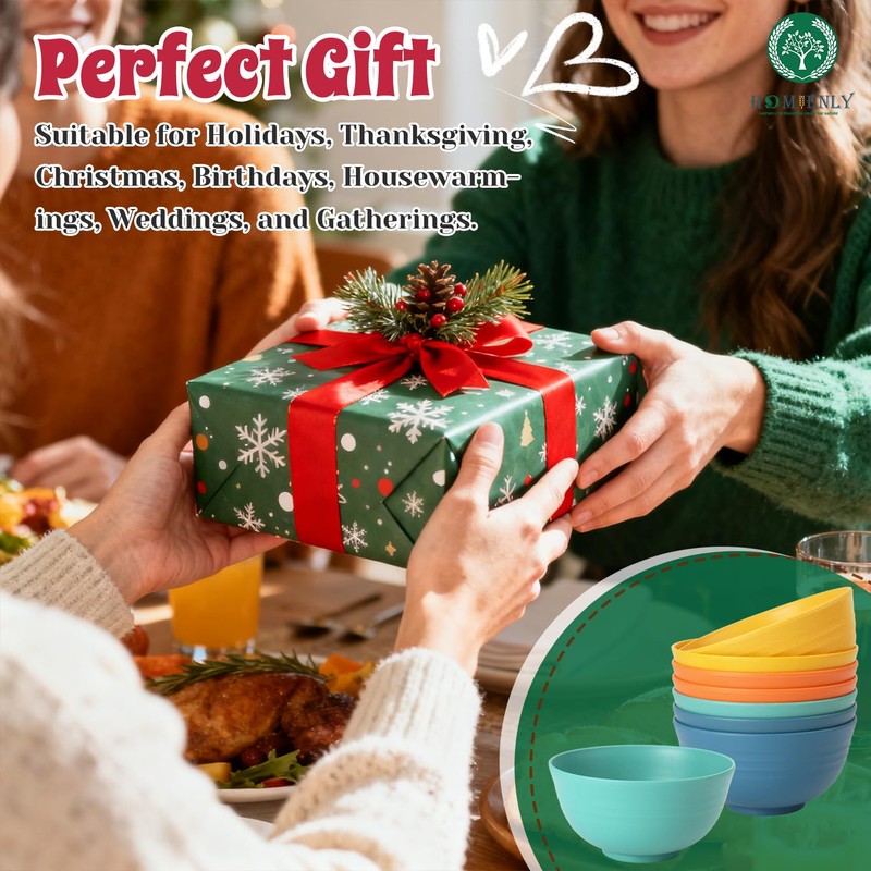 Homienly Plastic Bowls Alternative, Unbreakable Wheat Straw Cereal Bowls 8