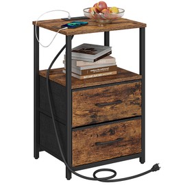 TUTOTAK End Table with Charging Station, Side Table with 2 USB Ports and Outlets, Nightstand with Cloth Drawer, Bedside Table, Brown TB01BB088
