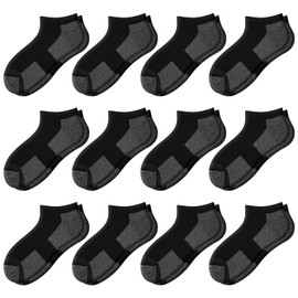 Comfoex 12 Pairs Boys Ankle Cushioned Socks Athletic Low Cut Sports Breathable Socks For Kids 4-6 6-8 8-10 10-12 Years Old