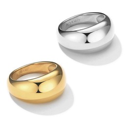 NOKMIT Chunky Dome Rings for Women Dainty 14K Gold Silver Tone Cute Bold Dome Statement Ring Thick Minimalist Thumb Band High Polished Smooth Comfort Fit (Thick Gold & Silver, 5)