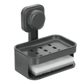 sourcing map 1Pcs Suction Cup Soap Dish, Removable and Reusable Wall Mounted Double Bar Soap Holder for Shower No-Drilling Sponge Holder for Bathroom Kitchen, Gray