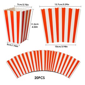 Popcorn Boxes Small 20 Pack Popcorn Bags Mini Popcorn boxes- Party Boxes for Cinema, Film nights, Children's Birthday Parties and Sleepovers - 4.52×2.75×1.96 in Red/White Striped
