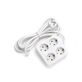 4 Socket Square Schuko Without Switch 1.5m 3G 1.5mm² White 4 Sockets