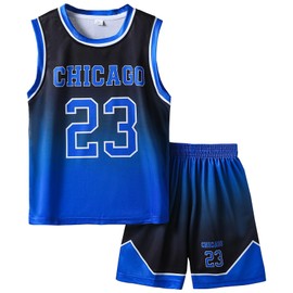 FMTYYPYDFS Boys Sports Shorts Sets Basketball Jerseys For Kids Summer Sleeveless Mesh Breathable Boy Suit-DASK-23-Blue-160