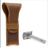 Parker Safety Razor Brown Jeereal Genuine Leather Double Edge Safety