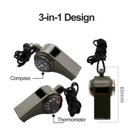 3 in 1 Survival Whistle + Thermometer + Compass, Mini Compass, Navigation Compass, Survival Whistle, Small Compass, Pocket Compass for Camping Hiking