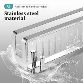 RYing Shower Caddy Stainless Steel Bathroom Organiser, Shower Shelf with Hooks for Shampoo and Shower Gel (Silver) (30 cm)