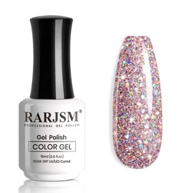 RARJSM Glitter Gel Nail Polish Light Pink Sparkly Iridescent Rainbow Shimmer Holographic Nail Gelpolish Soak off L e d U V Curing Required High Pigments for Home Salon Manicure Nail Art 15ml