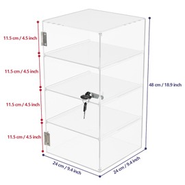 Choowin Acrylic Display Case with Lock Key Countertop Display Case with Shelves Locking Display Case for Collectibles Clear Showcase Retail Display Cabinet Safe Storage, Removable 4 Shelf 9x9x19 inch