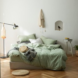 Comfortable & Soft 3 Piece Gentle Breathable Texture Cotton Duvet Cover King Size Solid Hued Tidy Design | All Seasons Fall Bedding Mint Green Color Zipper Closure Warm Plush Cozy Luxury