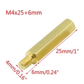 Hxchen M4 x 25mm + 6mm Male Female Thread Brass Hex Standoff Spacer Screws PCB Pillar - (20 Pcs)