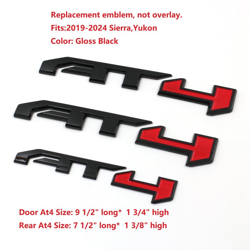 3pack 2019-2025 AT4 Emblems Sierra 3D Badge NamePlate Decal with