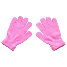 BaiX Boys and Girls Warm Winter Knitted Writing Gloves, 5-12 Years Old (Pink)