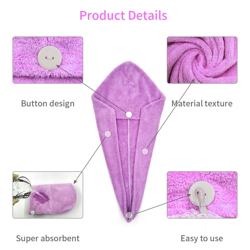 RIGHTWELL Hair Turban Towel, 3 Pack, Turban Towel with Button,