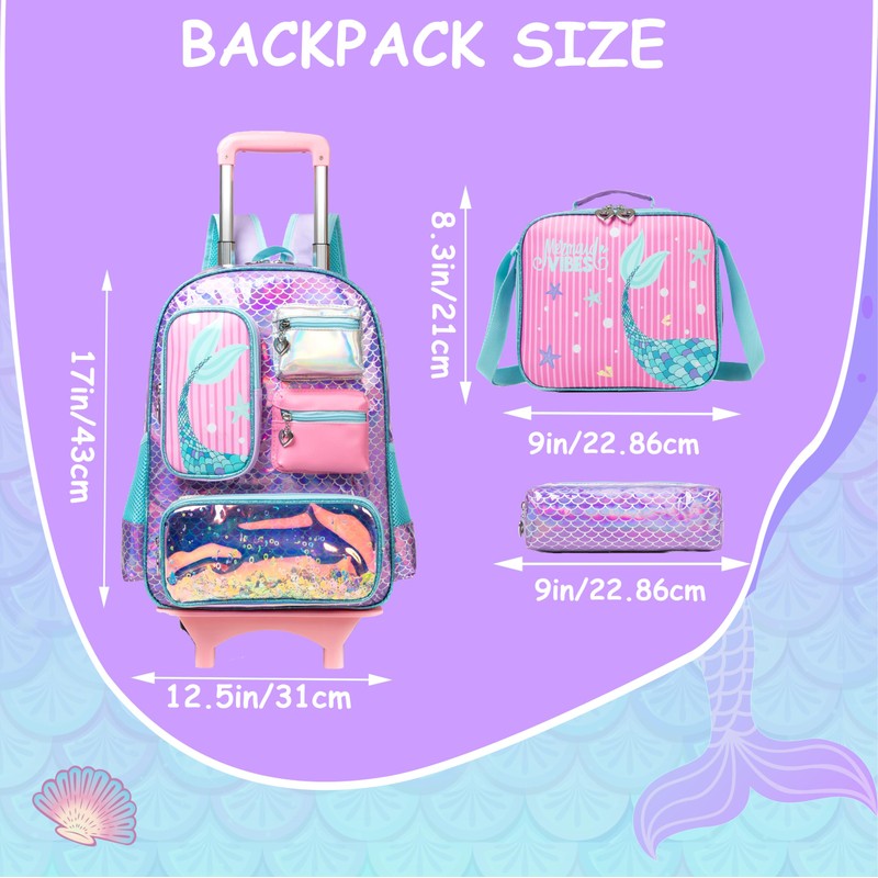 ZBAOGTW Rolling Backpack For Girls 8-12 Elementary School Kids Rolling
