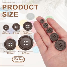 sourcing map 100 Pcs Dark Brown Resin Button, Round 4 Holes Sewing Buttons, Assorted Size Flatback Button for DIY Craft Making Clothes Sewing Handmade Ornament