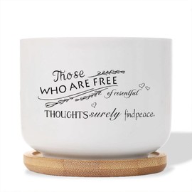 DecStic Those Who are Free of Resentful Thoughts Find Peace. Planters Ceramic Bible Verse Round Plant Pots with Drainage Holes and Bamboo Tray Pot for Home Office Decoration