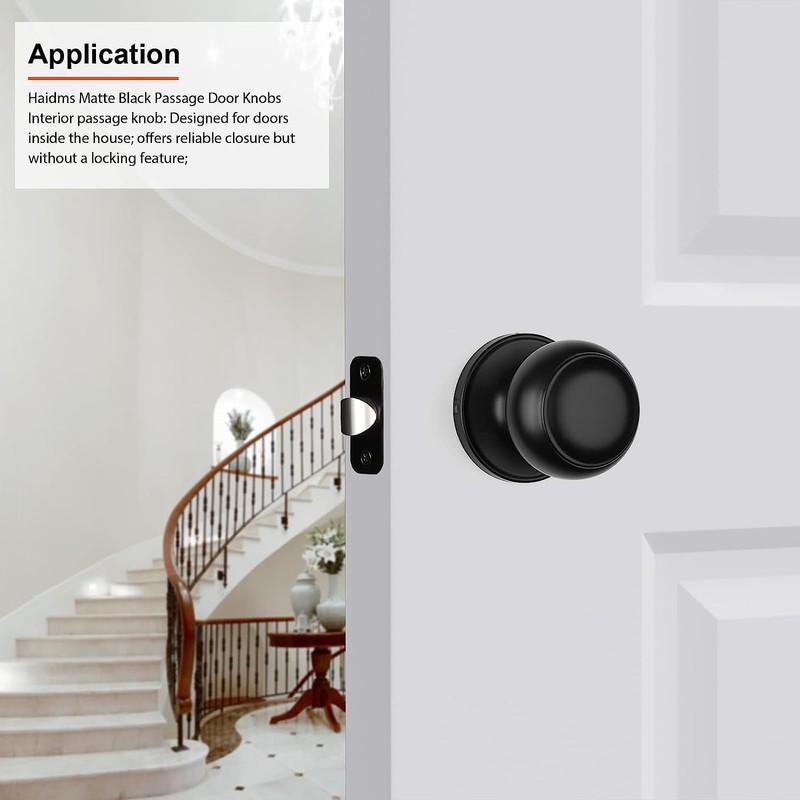 goldenwarm 1 Pack Black Passage Door Knobs, Matte Black Closet