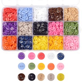 OELFFOW Round 2 Holes Craft Buttons, 1125Pcs 0.35 Inch(9mm) Sewing Buttons, 15 Colors Resin Buttons, for Sewing Children Sweater DIY Crafts Scrapbooking Children's Manual Project