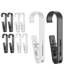 Realand 10pcs Large Clothes Pins with Hooks - Sturdy Laundry Hooks with Clips, Reversible Closet Bathroom Hanging Clips for Towel Shower Curtain Boot Hangers Sock Robe