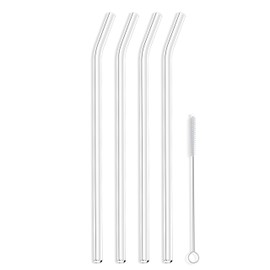 Hummingbird Glass Straws 12 inches x 9.5 mm Bent Reusable Straws (4 Pack of Clear)