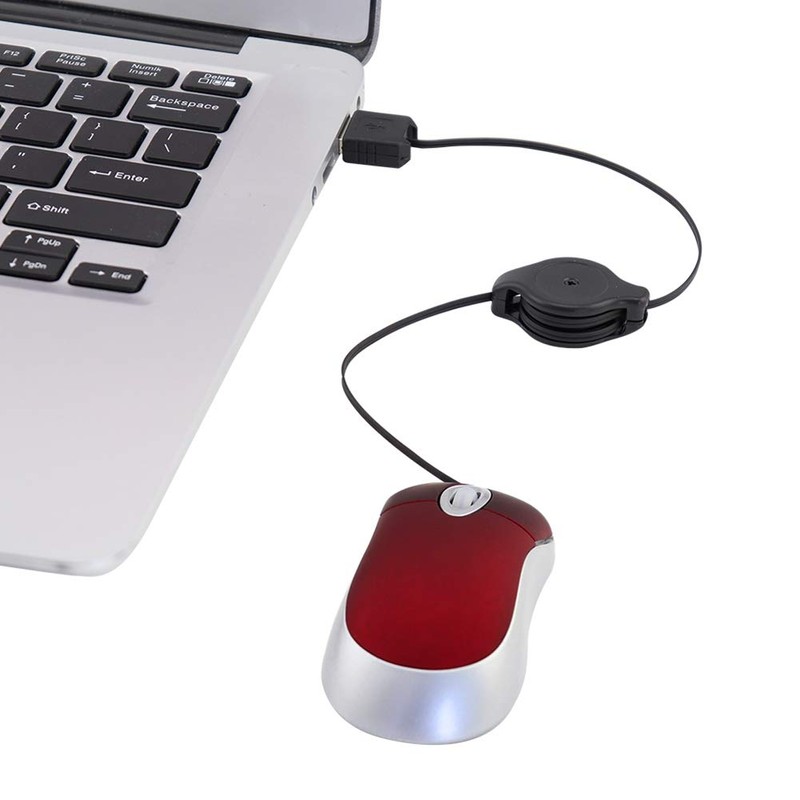 DIWOSHE 3 Button Retractable Retractable Super Mini Mouse with Cable