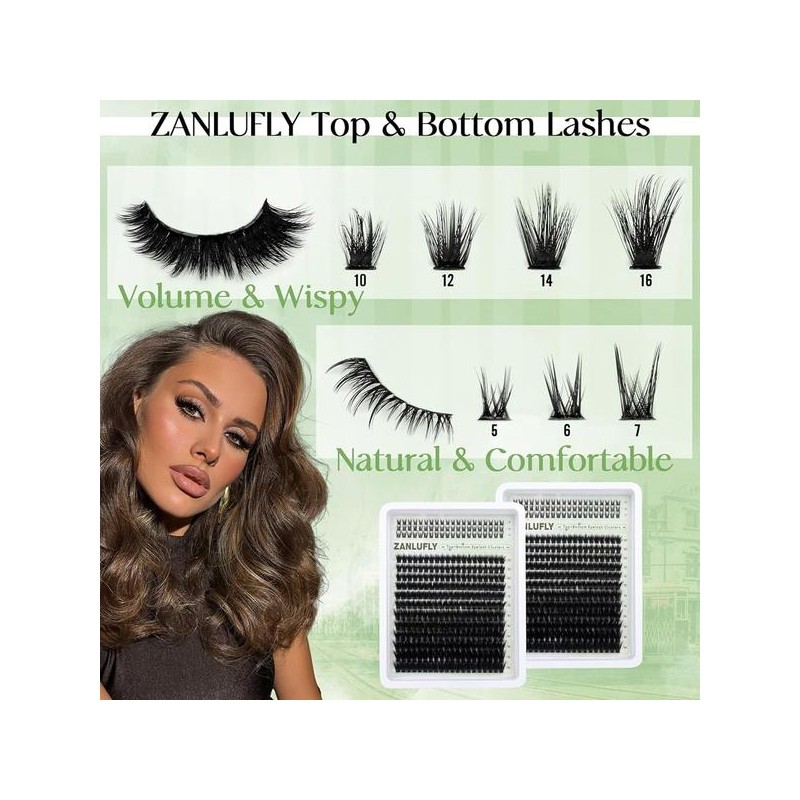 ZANLUFLY 5-7mm 하단 속눈썹이 있는 볼륨 속눈썹 클러스터 D-컬리 위스피