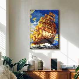 Rocky&Chao Latch Hook Kits for Adults Sailboat 23.6X15.7Inch, DIY Latch Hook Sailboat Rug Kit 60X40CM, Home Carpet Rug Making Kit, Cross Stitch Embroidery Kits Needlework Crafts Rug for Home Decor