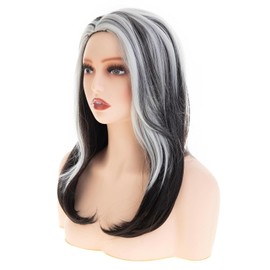 Beweig Long Straight Wigs for Women Brown Mixed White Layered Synthetic Heat Resistant