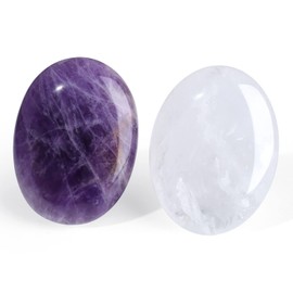 XIANNVXI 2Pcs Oval Stones Healing Crystals Stones Amethyst Clear Quartz Gemstones Reiki Natural Polished Palm Pocket Crystal Stone