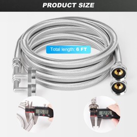 KEOKLE Washing Machine Hoses,6ft 2pack 3/4" Stainless Steel Braided Washer Hoses 90 Degree Eblow Water Supply Lines Universal Fit to Hot and Cold Connection