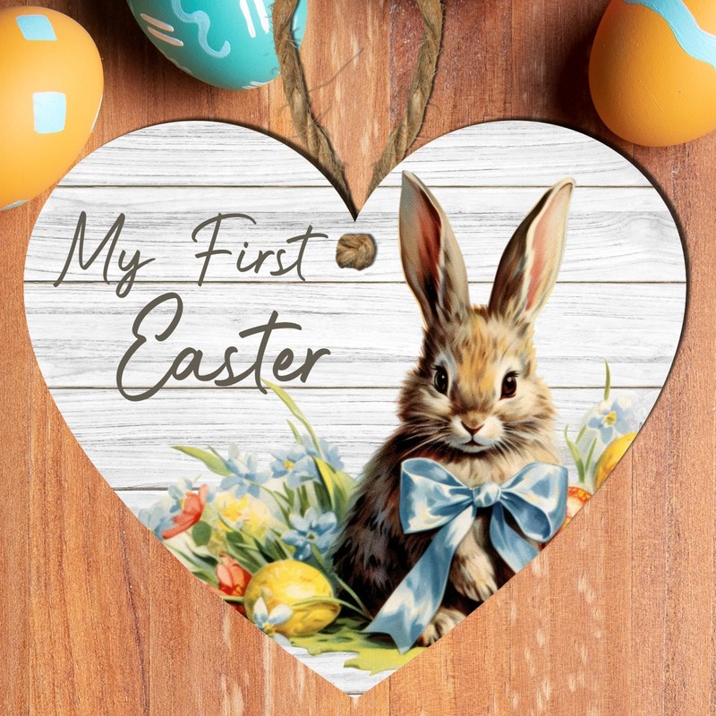 My First Easter Wooden Heart Plaque | Boy Rabbit Design