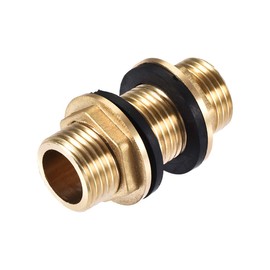 uxcell Bulkhead Fitting, G1/2 Male, Tube Adaptor Connector Hose Fitting, with 2 Silicone Gaskets, for Water Tanks, Brass, Gold Tone