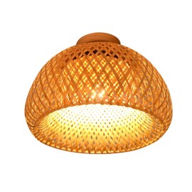 Bamboo Ceiling Light - Handmade Bohemian Woven Rattan Ceiling Light, Semi Flush Mount Ceiling Light Fixture, Farmhouse Light Fixtures, Natural Cage Chandelier for Living Room Bedroom Kitchen Entryway