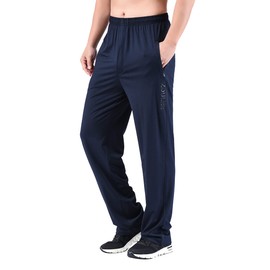 Zoulee New Men's Front Zipper Fly Open-Bottom Sweatpants Jogger Pants Navy Blue 2XL