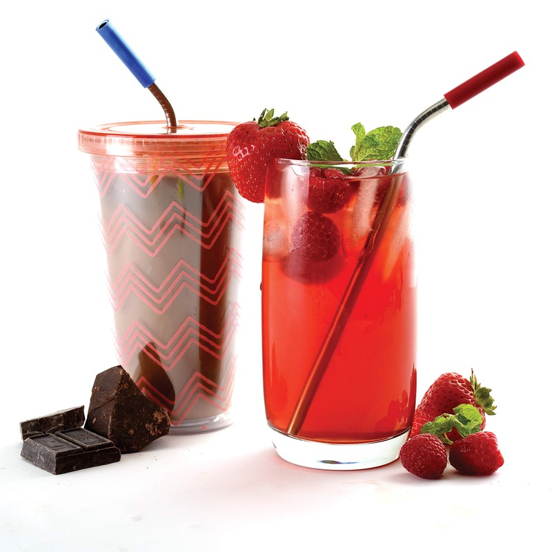 Norpro Stainless Steel Silicone Tipped Drinking Straws with 2 Cleaning