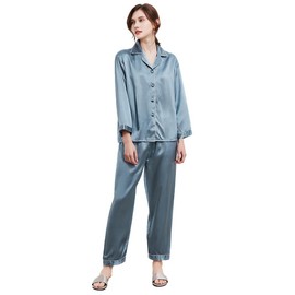 Ginell Tranquility Series Women's Silk Pajamas Set 100% Mulberry Silk Solid Colors Button Front 2 Piece PJ Set