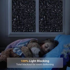rabbitgoo Total Blackout Window Film Privacy Room Darkening Sun Light Blocking Window Tint, Static Cling Black Glass Door Window Cover Stained Glass Window Clings,3D Pebble, Black,17.5" x 118.1"