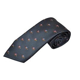 Farm Cottage Brands A luxury charcoal grey colour tie with horse racing jockeys wearing blue and red colours, very smart to wear on business, at the races or any time (1015)