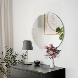 Arcus Home Round Mirror 24 Inch Beveled Frameless Circle Mirror, Wall Mirror for Bathroom, Bedroom, Living Room, Vanity, Entryway