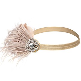 Song Qing 1920s Rhinestone Flapper Feather Headpiece Roaring 20s Great Gatsby Fascinators Accessories for Women (Type4 Khaki)