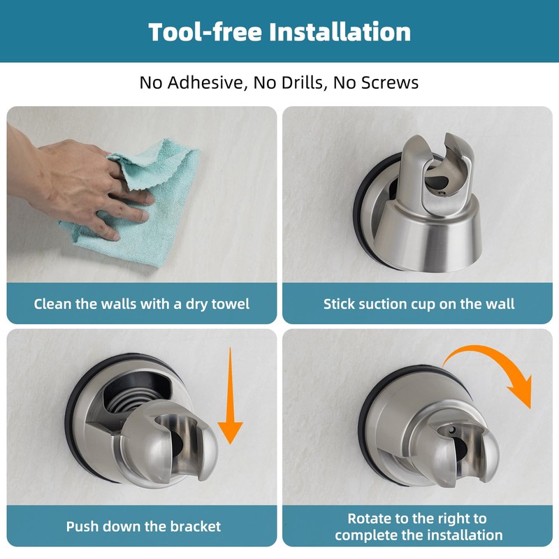 iFealClear Vacuum Suction Cup Shower Head Holder, Removable Handheld Shower