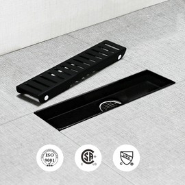 Elefloom Linear Shower Drain, 12 inch Capsule Drain with Removable Capsule Cover, Matte Black 304 Stainless Steel Shower Floor Drain, Linear Drain with Hair Strainer and Adjustable Feet