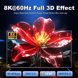 DisplayPort to HDMI 2.1 Cable 6.6FT 8K@60Hz 4K@120Hz Uni-Directional DP (Source) to HDMI (Display) Braided Cord Supports HDCP 2.3 HDR10 Display Port for AMD,NVIDIA,and PC