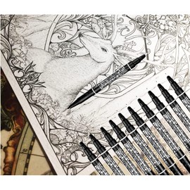 Abhay double-Side Marker Pens Black Felt Tip Pens - 10 Set, Black Dual Tip Brush Pens Art Markers Set, Brush & Fine Tip Black Marker for Art Drawing