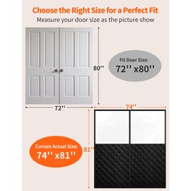 Magnetic Thermal Insulated Door Curtain for 72"x 80" Doors, Visible Door Cover for Heat Insulation, Magnetic Closure Thick Door Blanket for Doorway to Keep Warm in Winter Cool in Summer