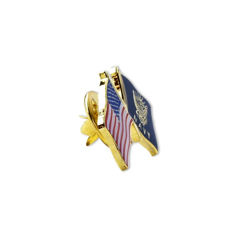 American and Navy Crossed Flags Enamel Lapel Pin 1"