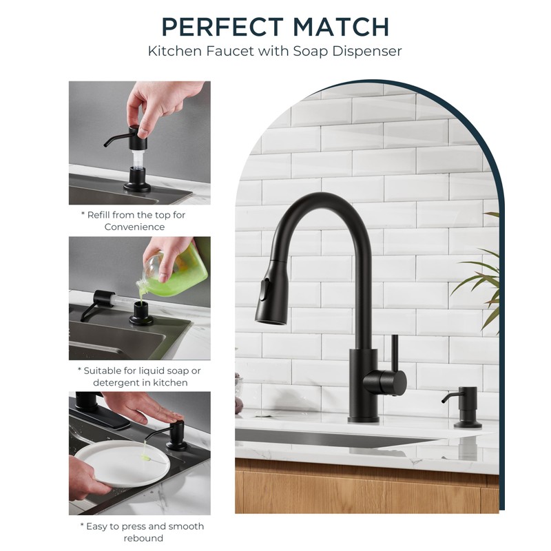 FORIOUS LED Kitchen Faucet with Soap Dispenser and Pull Down